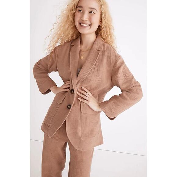 Madewell Blazer Cotton-Linen Relaxed Larsen in Faded Earth Medium NWOT - Picture 2 of 9